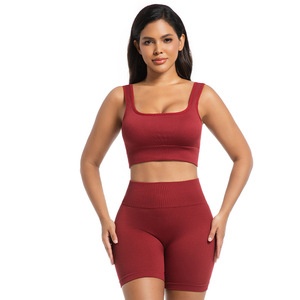 Completo Yoga Senza Cuciture a Vita Alta per <span class=keywords><strong>Donna</strong></span>, Stile Europeo e Americano, Reggiseno e Leggings Traspiranti ad Asciugatura Rapida - Product Image 1