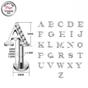 G23 Freya Piercings Labret à dos plat pour <span class=keywords><strong>l</strong></span>èvre et hélix, en Titane ASTM F136, Zircon, avec 26 lettres, Bijoux de corps - Product Image 5