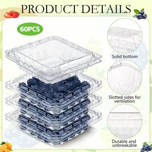 Envase de Plástico Tipo Concha al por Mayor, Caja de Plástico PET Desechable para Tomates, Cerezas, Arándanos, Contenedor de Plástico para Frutas con Orificio - Product Image 3