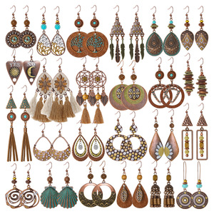 Boucles d'oreilles ethniques à la mode avec motif de feuille de plume, style bohème fait à la main, accessoires pour femmes - Product Image 5
