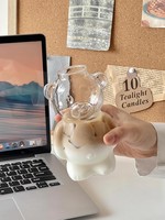 Tasse à café Little Bear, design mignon de dessin animé, tasse en verre, couleur unie, réutilisable, grande capacité, passe au lave-vaisselle et au micro-ondes, rangement