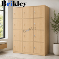 Armoire de rangement en contreplaqué Brikley couleur bois avec serrure à clé, installation au sol, hauteur 2000 mm, fermeture manuelle des portes, poignée en bois