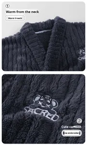 Pigiama Invernale SMT in Pile Spesso, Caldo, Maniche Lunghe, Aperto sul Davanti, Abbigliamento da Casa per <span class=keywords><strong>Uomo</strong></span> - Product Image 3