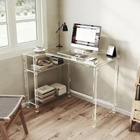 Bureau d'ordinateur en forme de L en acrylique transparent avec étagère de rangement réversible Conception de vision claire durable Coins arrondis lisses
