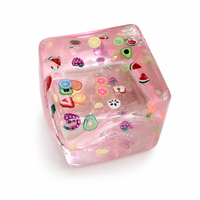 Mainan Pereda Stres Gel Squishy Cube, Kubus Fidget Jelly Lembut dan Elastis dengan Dekorasi Buah, untuk Dewasa Remaja OEM Custom