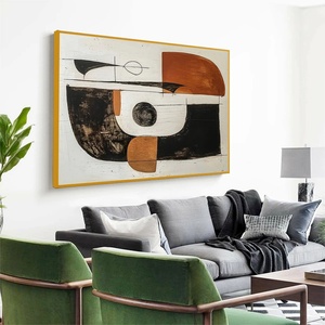 Peinture abstraite moderne en acrylique, nature morte, faite à la main, noir et marron, art mural géométrique vertical, toile décorative pour la décoration de la maison - Product Image 2