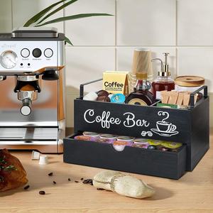 Caja de almacenamiento de cápsulas de café de madera, organizador de escritorio mediano con cajón para K-Cups y accesorios de café - Product Image 4