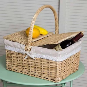 Mùa Xuân <span class=keywords><strong>Wicker</strong></span> Picnic Basket Willow <span class=keywords><strong>Hamper</strong></span> Với Nắp Và Xử Lý Hình Chữ Nhật Giỏ Quà Tặng Với Vải Lót - Product Image 5