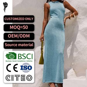 Robe d'été pour femme personnalisable de haute qualité, élégante, longue, midi, décontractée, sans manches, sexy - Product Image 1