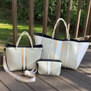 Benutzer definierte neue extra große Mode Regenbogen Zebra Tier gedruckt Schulter Sea Beach Taschen Frauen Handtaschen Neopren Einkaufstasche