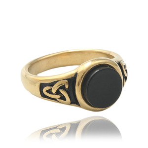 Anillo Estilo Vikingo para Hombre con Bisel de Piedra Negra, Acero Inoxidable en Tono Dorado, Joyería Punk, Regalo 280705 - Product Image 1