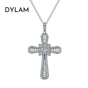 Dylam, камень багет, Регулируемый логотип на заказ, кулон в стиле хип-хоп, оптовая продажа, вера для женщин, серебро 925 пробы, крест Иисуса, модное ожерелье