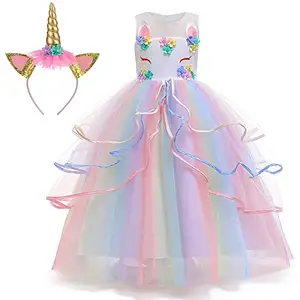 Vestido de princesa de unicornio para niñas pequeñas, vestidos de cumpleaños, disfraces de Cosplay para fiesta de Halloween