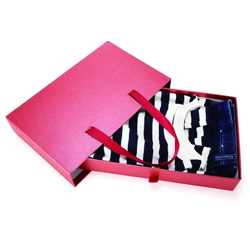 Neue einfache kunden spezifische Schubladen-Kleidungs boxen Verpackung BH-Schublade Papier boxen für Mann Frau Baby-Hunde kleidung mit Band griff