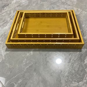 Plateau de service en bambou 18-18,9 cm, design sculpté, pour le thé, les gâteaux, les fruits, usage domestique et hôtelier - Product Image 1