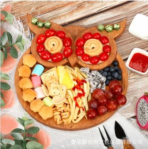 Plato de comedor de madera para <span class=keywords><strong>el</strong></span> hogar, bandeja creativa de búho, plato de comida complementario para niños, plato de fruta, tablero de queso separado, bandeja de madera maciza - Product Image 4