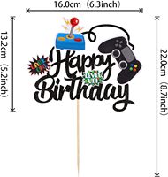 1 pièce Décoration de gâteau Joyeux Anniversaire thème Jeu Vidéo à paillettes pour enfants, garçons et filles, fournitures de fête d'anniversaire, Noir