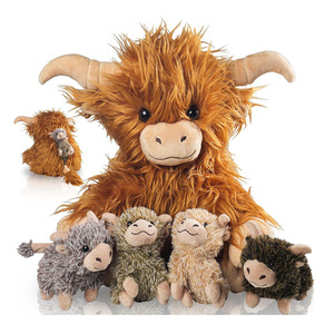 Peluche de <span class=keywords><strong>Vaca</strong></span> de las Tierras Altas B174, Juguete de Peluche de <span class=keywords><strong>Vaca</strong></span> Madre con 4 Cachorros, Muñeca de Peluche para Regalos de Fiesta de Cumpleaños de Pascua, Animal de Peluche de Buey - Product Image 1