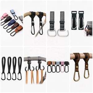 Crochets de poussette réglables en cuir PU, grands clips suspendus en aluminium en forme de U, organisateur de sac de poussette pour sac à couches et courses - Product Image 5