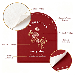 Carte de remerciement semi-circulaire en papier artistique avec estampage à chaud doré et gaufrage, étiquette décorative pour cadeau - Product Image 3