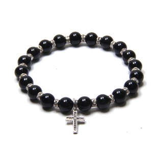 Pulsera Unisex de Estilo Vintage Hecha a Mano por Ella, Chapada en Platino, con Cuentas de Ágata Negra, de Aleación de Zinc Resistente - Product Image 1