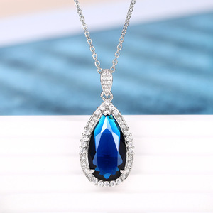 Collar Gargantilla con Colgante de Piedra en Forma de Lágrima Azul Real para Mujer, Joyería de Moda con Estilo Pavé Brillante - Product Image 1