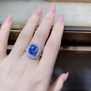 Luxury S925 Sterling Silver Ice Flower Cut Ring with Sapphire Set - Stylish Engagement and Wedding Ring for Women - Product Image 5