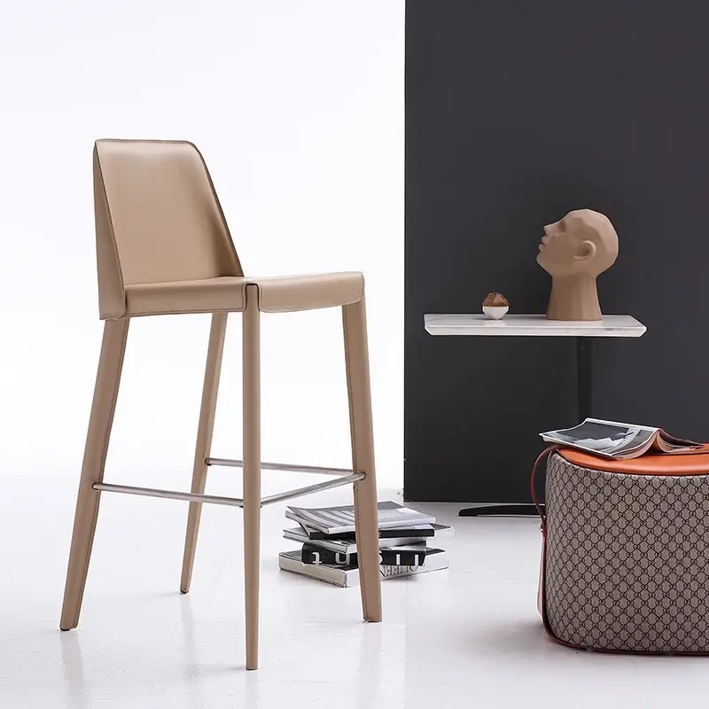 Minimalista italiano sela couro bar cadeira moderna simples casa alta metal bar cadeira luz luxo bar mobiliário