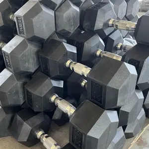 Groothandel Zwarte Hex Rubber Halter Gecoate Gym Halter Pond Fitness Gewicht Aangepaste Logo Rubber Hexagon Dumbbells