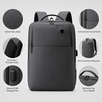 Sac à dos pour ordinateur portable en tissu Oxford personnalisé, unisexe, fin, pour le travail, les déplacements et les voyages, avec port de charge USB