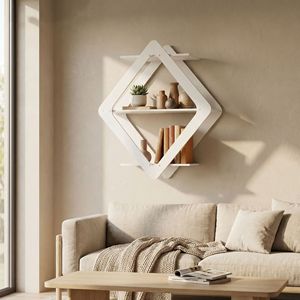 Wall-Mounted Geometric Diamond Shelf 2-Tier Multi-Layer <b>Storage</b> For Living Room Bedroom Decorative Rack - Product Image 1