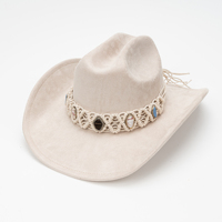Nouveau Chapeau de Cowboy Western en Daim Souple 2026 pour Femme, Bande Macramé Faite Main avec Pierre Turquoise, Chapeau Fedora Anti-Soleil