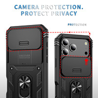 Coque de téléphone portable avec fenêtre coulissante pour appareil photo, support d'anneau, antichoc, pour iPhone 17 Pro Max 17 Pro 17 Air
