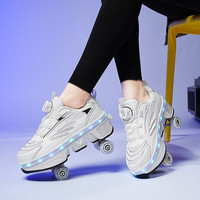 Ponerait Chaussures de patin à roulettes LED rechargeables pour filles transformables pour des utilisations multiples avec un matériau supérieur en cuir