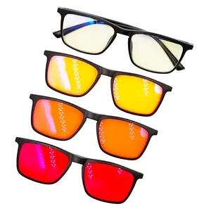 Custom Clips On Anti Blue Light Blocking Glasses Amber Red Lens 100% Blue Light Blocking Yellow Lens Gaming Glasses