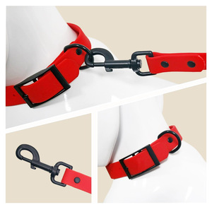 ชุดสายจูงสุนัขพร้อมโลโก้แบบกำหนดเอง สีแดง ปลอกคอ PVC ปรับได้ สำหรับสุนัขขนาดกลาง - Product Image 1