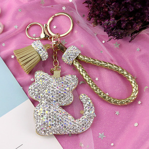 Wholesale <strong>Custom</strong> Diamond Bling Cute Lucky Cat <strong>Keychain</strong> Crystal Key Chains for Girl - Product Image 5