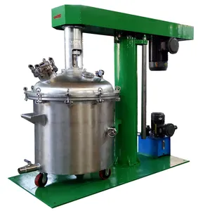 Hydraulic lift vacuum dissolver with jacketed tank liquid agitator dispersing disperser mixing mixer machine