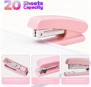 Ensemble de fournitures de <span class=keywords><strong>bureau</strong></span> en plastique 11 pièces rose : porte-ruban adhésif, décloucheur, pinces, agrafeuse pour la maison et l'école - Product Image 5