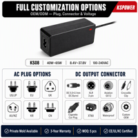 Chargeur mural de bureau KSPOWER C4 8.4V-37.8V, efficacité de 90%, garantie de 3 ans pour batterie Li-ion