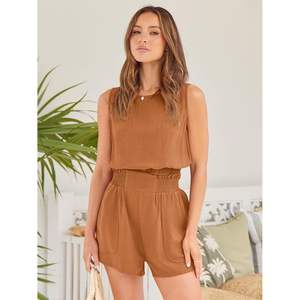 Conjuntos de 2 piezas de verano para mujer a la moda, camiseta sin mangas de talla XS con Bolsillos y pantalones cortos de cintura alta, conjuntos cortos a juego - Product Image 3