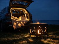 Brasero d'extérieur carré en métal avec découpe lune et étoiles, foyer portable pour camping, jardin et terrasse