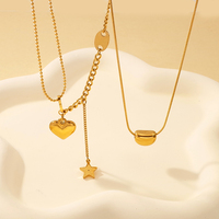 Collier tendance en acier inoxydable plaqué or 18 carats PVD avec pendentifs cœur, étoile et nuget, chaîne de clavicule, bijoux à pampilles pour femmes, vente en gros