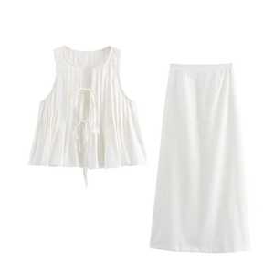 Conjunto Feminino de Verão 2026: Cardigã Sólido com Amarração, Colete Casual Sem Mangas e Saia de Cintura Alta (Duas Peças) - Product Image 5