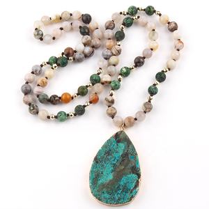 Collana da donna in pietra naturale turchese africano con agata di bambù annodata lunga 8mm collana con ciondolo a goccia turchese Africa - Product Image 1