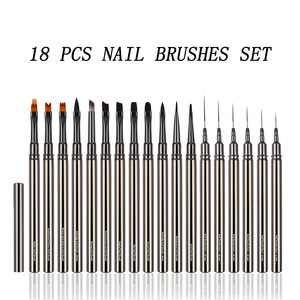 Ensemble de 18 pinceaux de luxe pour nail art avec manche métallique, poils en nylon anti-chute pour extension de gel UV - Product Image 1
