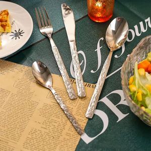 Luxury Retro Hammered Handle Knife Fork Spoon <b>Cutlery</b> <b>Set</b> Wholesale Stainless Steel Flatware <b>Set</b> - Product Image 2