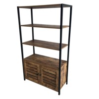 Vintage Bodenschrank mit Tür, Antiker Holz- und Metallschrank mit Regal für das Wohnzimmer