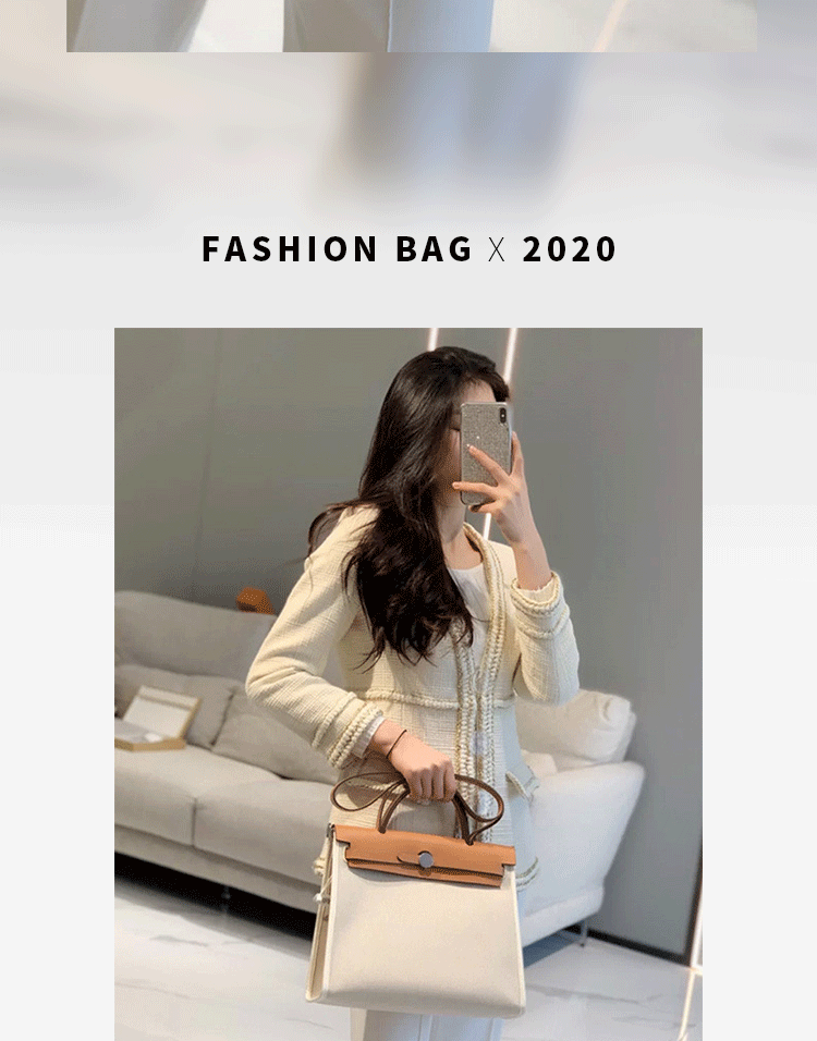 Fashion Handbag Canvas Bag Women's Portable Platinum Cowhide Shoulder  Ladies Big