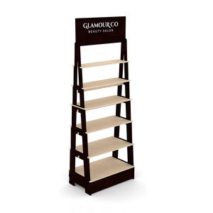 Expositor de suelo de madera personalizado para pasta de dientes, expositor de enjuague bucal de varios niveles con estantes inclinados - Product Image 5